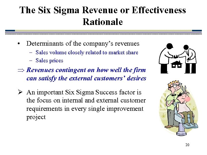 The Six Sigma Revenue or Effectiveness Rationale • Determinants of the company’s revenues –