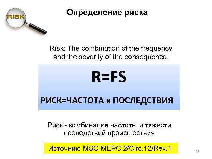 Определение риска Risk: The combination of the frequency and the severity of the consequence.