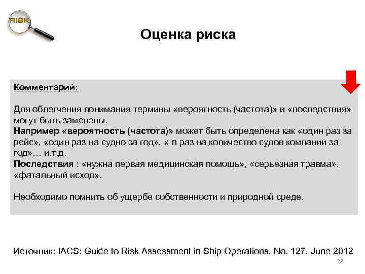 Оценка риска Комментарий: Для облегчения понимания термины «вероятность (частота)» и «последствия» могут быть заменены.