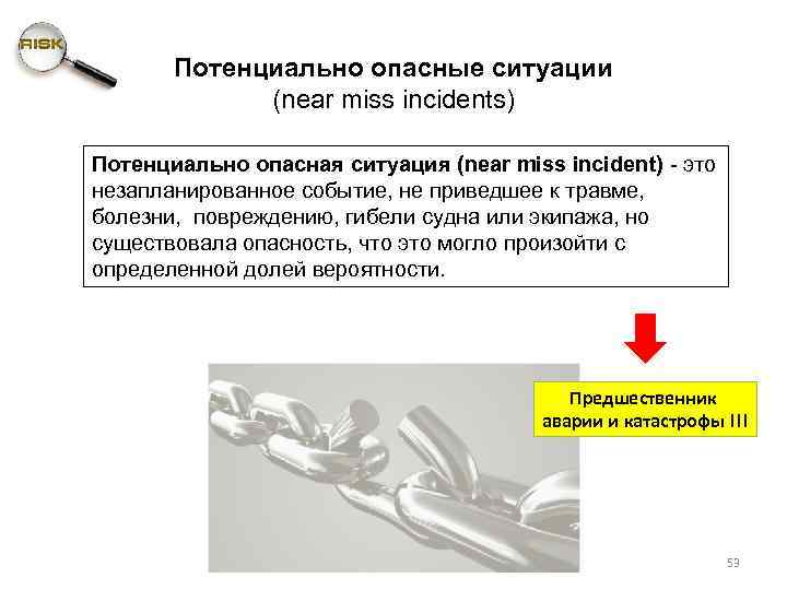 Потенциально опасные ситуации (near miss incidents) Потенциально опасная ситуация (near miss incident) - это