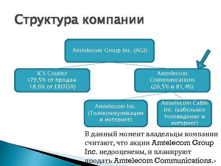 Структура компании Amtelecom Group Inc. (AGI) ICS Courier (79, 5% от продаж 18, 6%