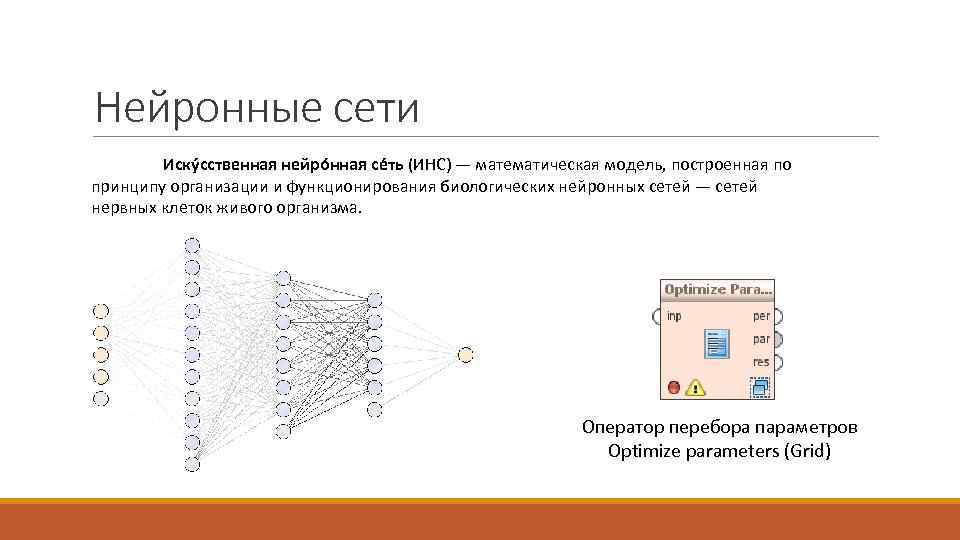 Нейронные сети Иску сственная нейро нная се ть (ИНС) — математическая модель, построенная по