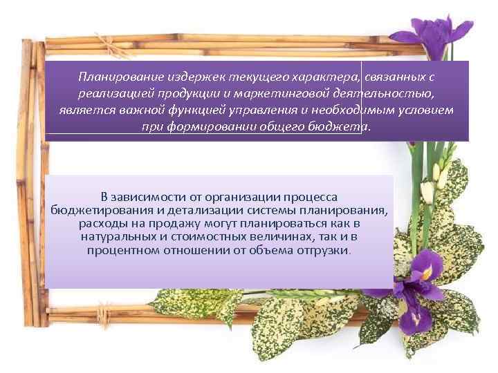 Планирование издержек текущего характера, связанных с реализацией продукции и маркетинговой деятельностью, является важной функцией