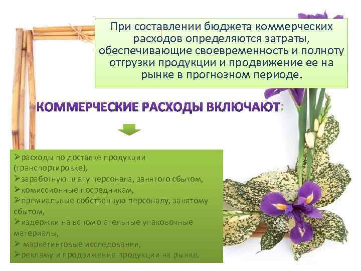 При составлении бюджета коммерческих расходов определяются затраты, обеспечивающие своевременность и полноту отгрузки продукции и