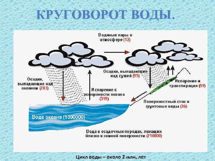 КРУГОВОРОТ ВОДЫ. Цикл воды – около 2 млн. лет 