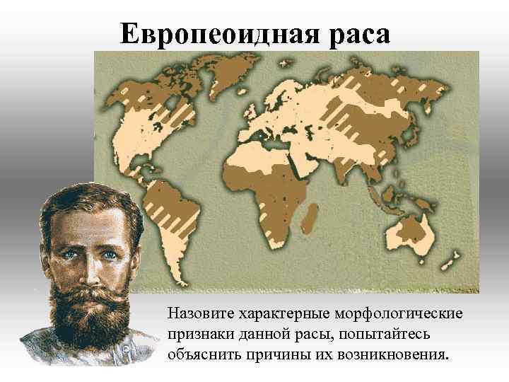 Европеоидная раса Назовите характерные морфологические признаки данной расы, попытайтесь объяснить причины их возникновения. 