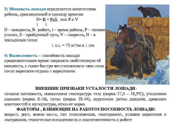 3) Мощность лошади определяется количеством работы, произведенной в единицу времени N= R = Pх.