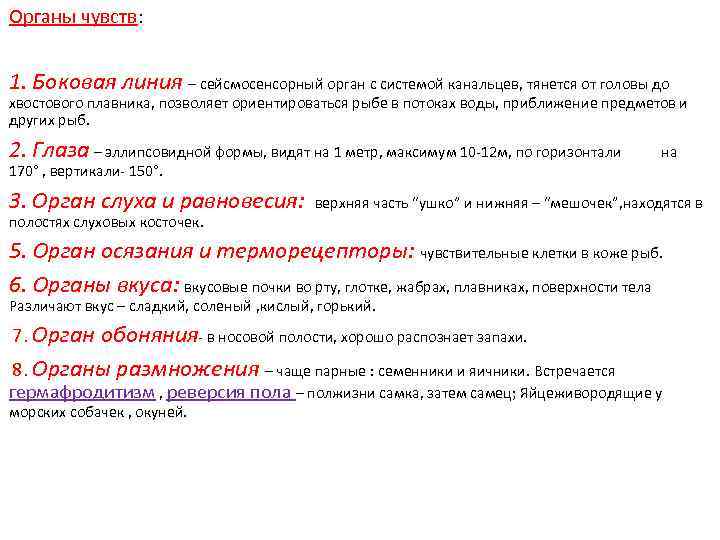 Органы чувств: 1. Боковая линия – сейсмосенсорный орган с системой канальцев, тянется от головы