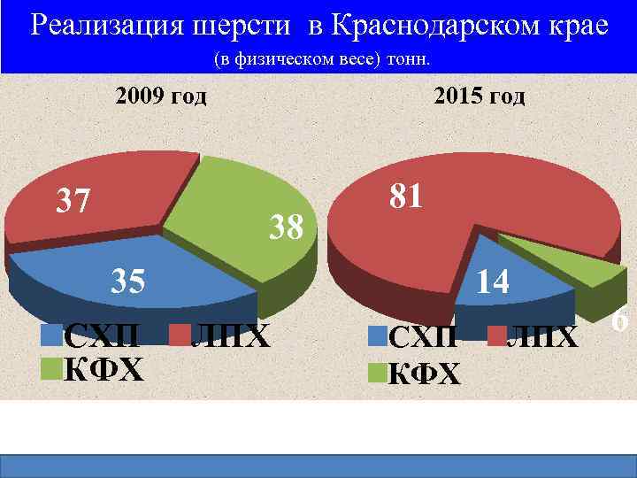 Реализация шерсти в Краснодарском крае (в физическом весе) тонн. 2009 год 37 2015 год