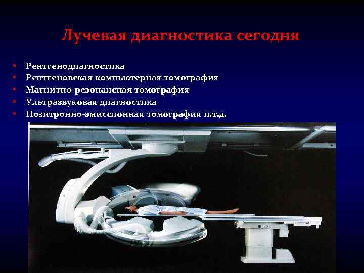 Лучевая диагностика сегодня § § § Рентгенодиагностика Рентгеновская компьютерная томография Магнитно-резонансная томография Ультразвуковая диагностика