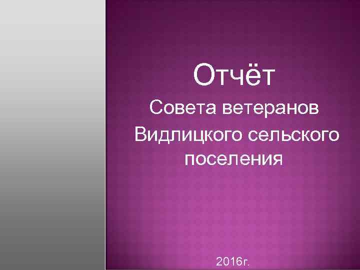 Отчёт Совета ветеранов Видлицкого сельского поселения 2016 г. 