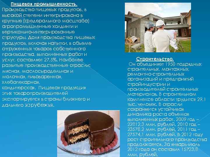 Пищевая промышленность. Производство пищевых продуктов, в высокой степени интегрировано в крупные (федерального масштаба) агропромышленные