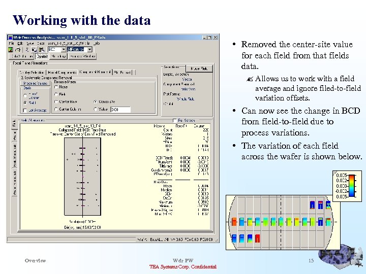 Working with the data • Removed the center-site value for each field from that