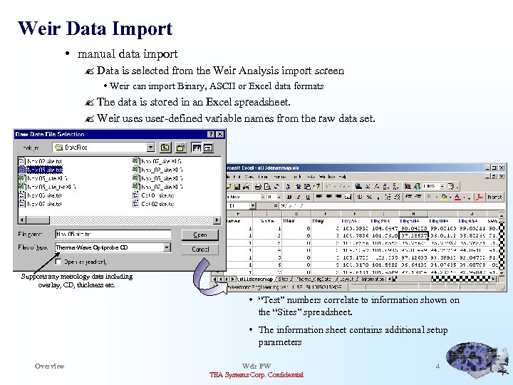 Weir Data Import • manual data import ? Data is selected from the Weir