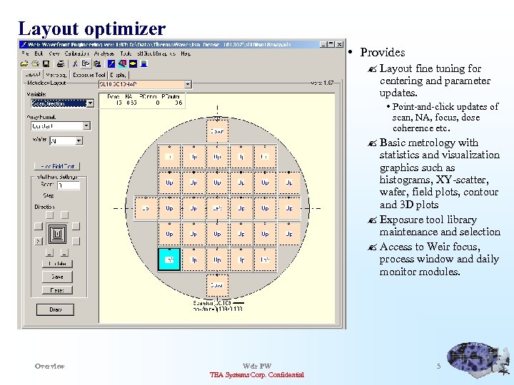 Layout optimizer • Provides ? Layout fine tuning for centering and parameter updates. •