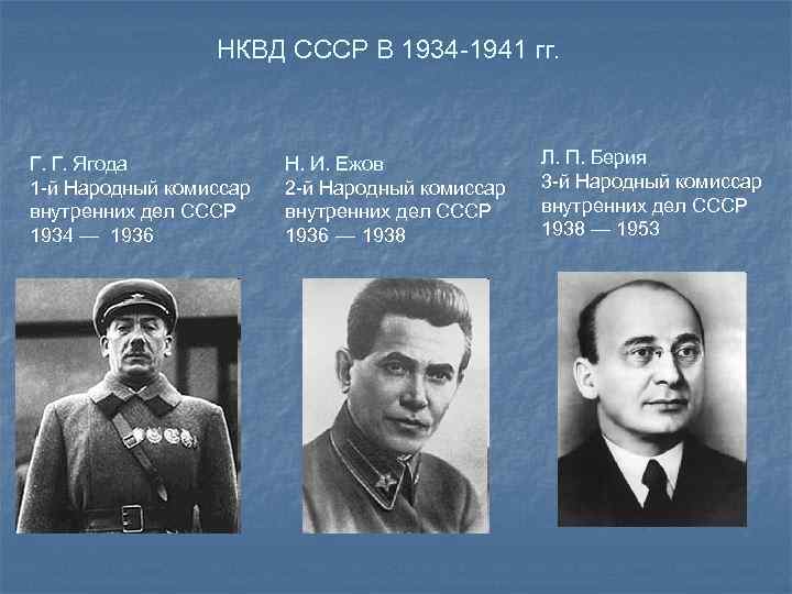 НКВД СССР В 1934 -1941 гг. Г. Г. Ягода 1 -й Народный комиссар внутренних