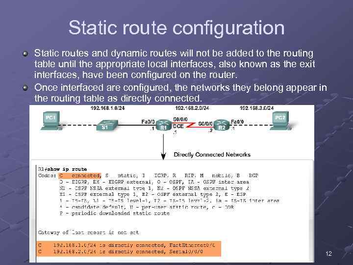 Static route configuration Static routes and dynamic routes will not be added to the