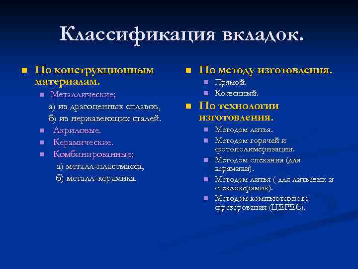 Вкладки классификация