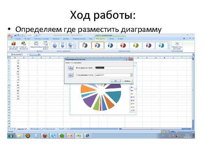 Ход работы: • Определяем где разместить диаграмму 