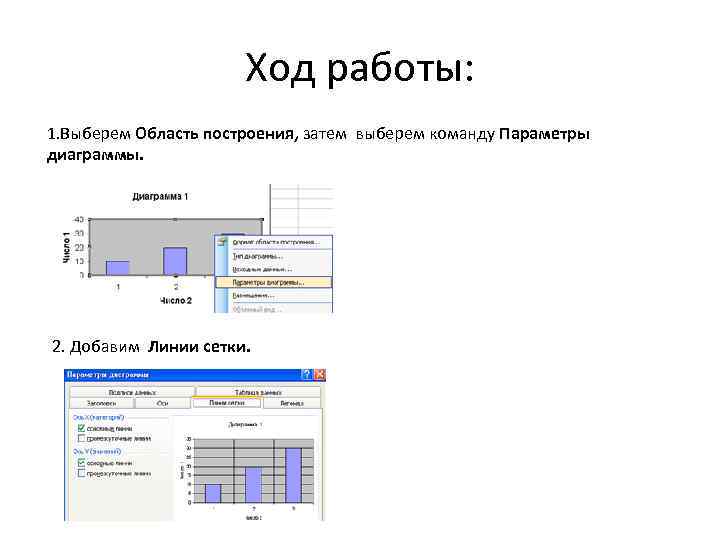 Ход работы: 1. Выберем Область построения, затем выберем команду Параметры диаграммы. 2. Добавим Линии