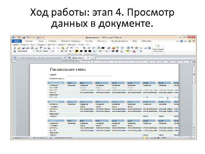 Ход работы: этап 4. Просмотр данных в документе. 