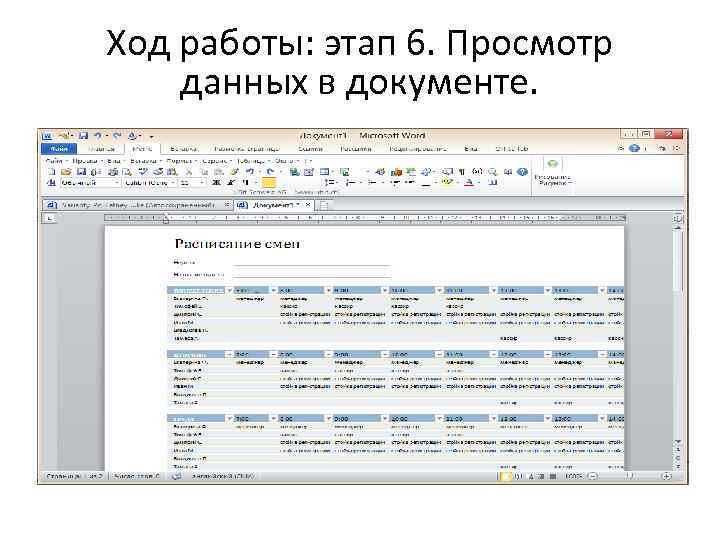 Ход работы: этап 6. Просмотр данных в документе. 