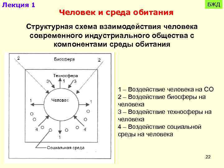 Лекция 1 Человек и среда обитания БЖД Структурная схема взаимодействия человека современного индустриального общества