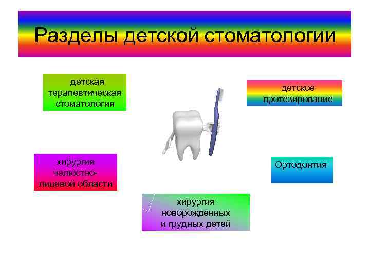 Разделы детской стоматологии детская терапевтическая стоматология детское протезирование хирургия челюстнолицевой области Ортодонтия хирургия новорожденных