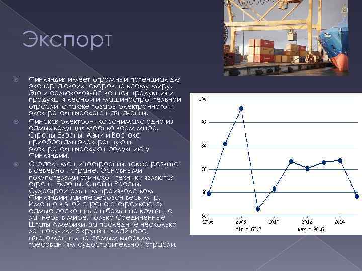 Экспорт Финляндия имеет огромный потенциал для экспорта своих товаров по всему миру. Это и