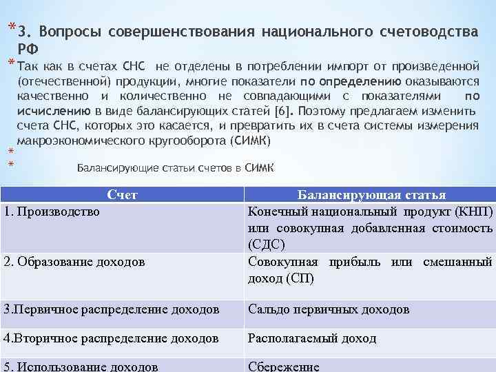 *3. Вопросы совершенствования национального счетоводства РФ * Так * * как в счетах СНС