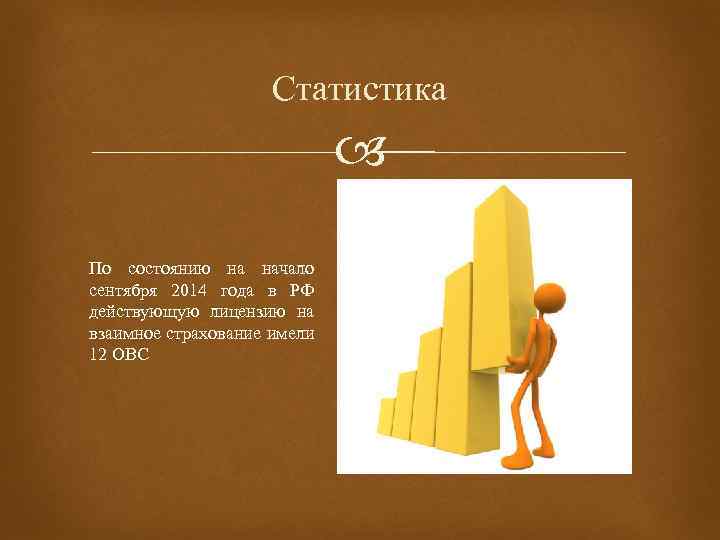 Статистика По состоянию на начало сентября 2014 года в РФ действующую лицензию на взаимное