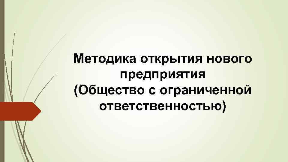 Методика открытия нового предприятия (Общество с ограниченной ответственностью) 