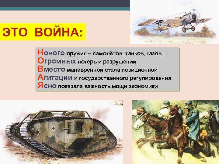 ЭТО ВОЙНА: Нового оружия – самолётов, танков, газов, … Огромных потерь и разрушений Вместо