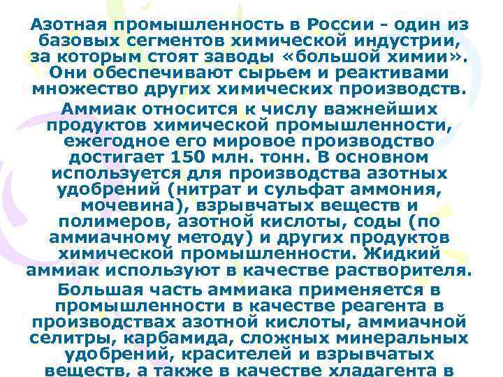 Азотная промышленность в России - один из базовых сегментов химической индустрии, за которым стоят