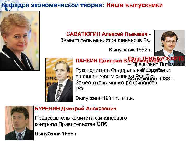 Кафедра экономической теории: Наши выпускники САВАТЮГИН Алексей Львович - Заместитель министра финансов РФ Выпускник