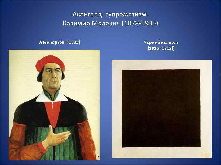 Авангард: супрематизм. Казимир Малевич (1878 -1935) Автопортрет (1933) Чорний квадрат (1915 (1913)) 