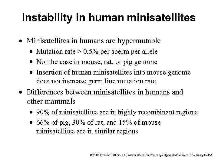 Instability in human minisatellites · Minisatellites in humans are hypermutable · Mutation rate >