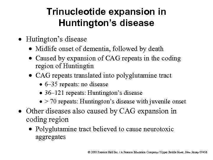 Trinucleotide expansion in Huntington’s disease · Hutington’s disease · Midlife onset of dementia, followed