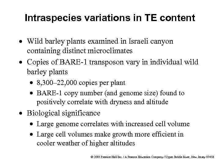 Intraspecies variations in TE content · Wild barley plants examined in Israeli canyon containing