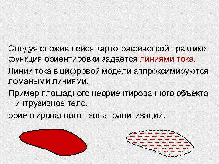 Следуя сложившейся картографической практике, функция ориентировки задается линиями тока. Линии тока в цифровой модели