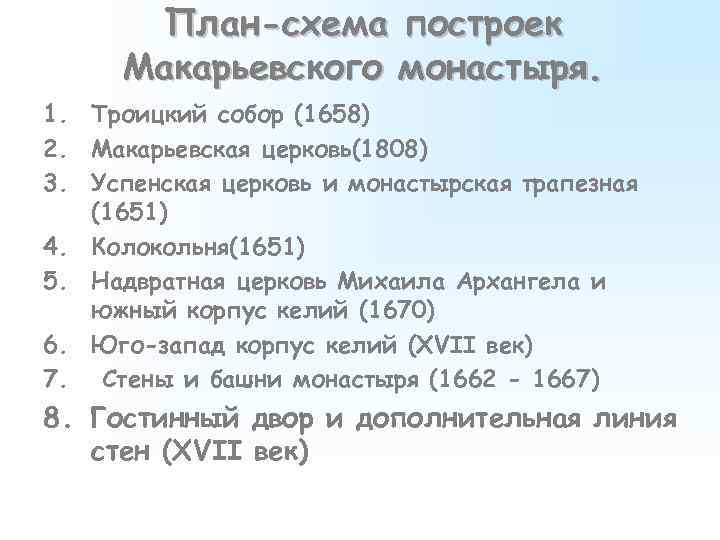 План-схема построек Макарьевского монастыря. 1. Троицкий собор (1658) 2. Макарьевская церковь(1808) 3. Успенская церковь