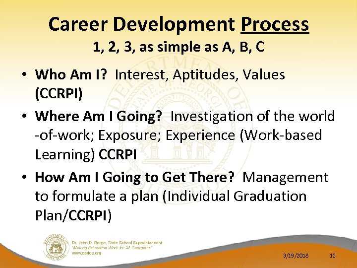 Career Development Process 1, 2, 3, as simple as A, B, C • Who