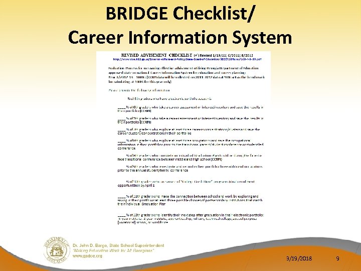 BRIDGE Checklist/ Career Information System 3/19/2018 9 