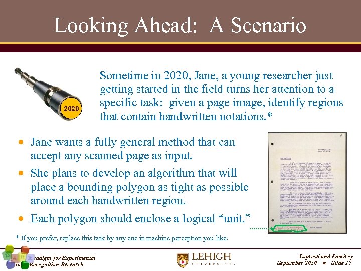 Looking Ahead: A Scenario 2020 Sometime in 2020, Jane, a young researcher just getting