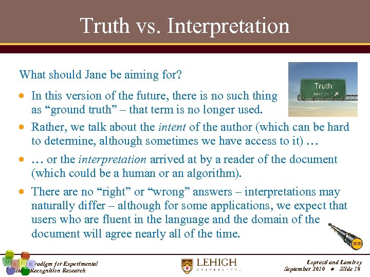 Truth vs. Interpretation What should Jane be aiming for? In this version of the