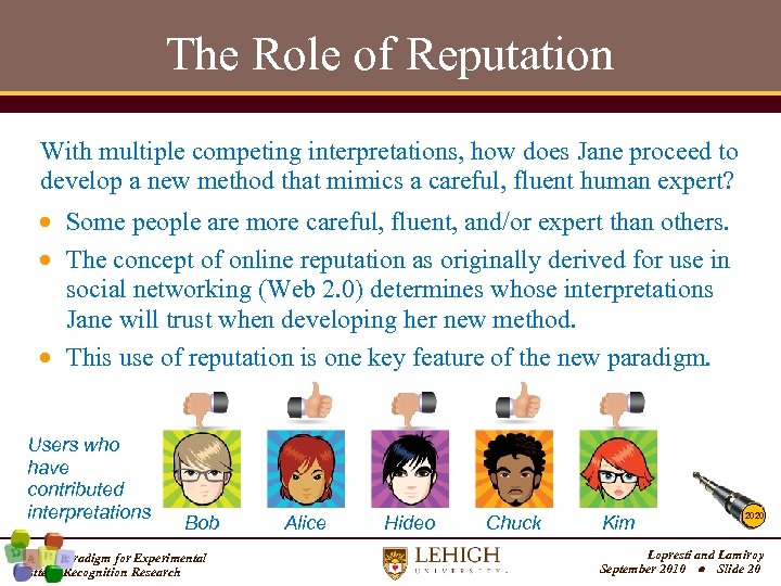 The Role of Reputation With multiple competing interpretations, how does Jane proceed to develop