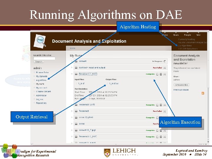 Running Algorithms on DAE Algorithm Hosting Community driven, maintained and monitored Access to referenced