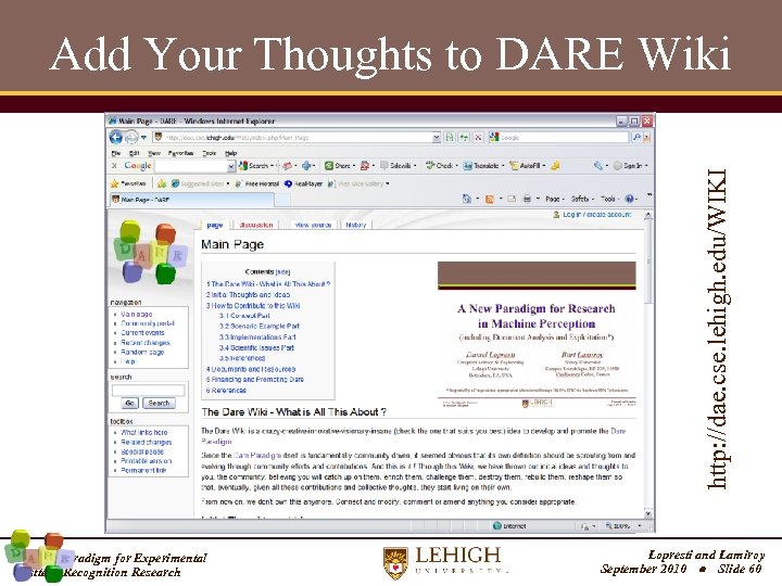 http: //dae. cse. lehigh. edu/WIKI Add Your Thoughts to DARE Wiki A New Paradigm