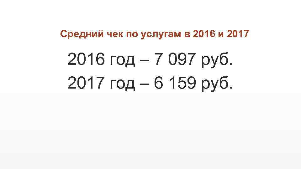 Средний чек по услугам в 2016 и 2017 2016 год – 7 097 руб.