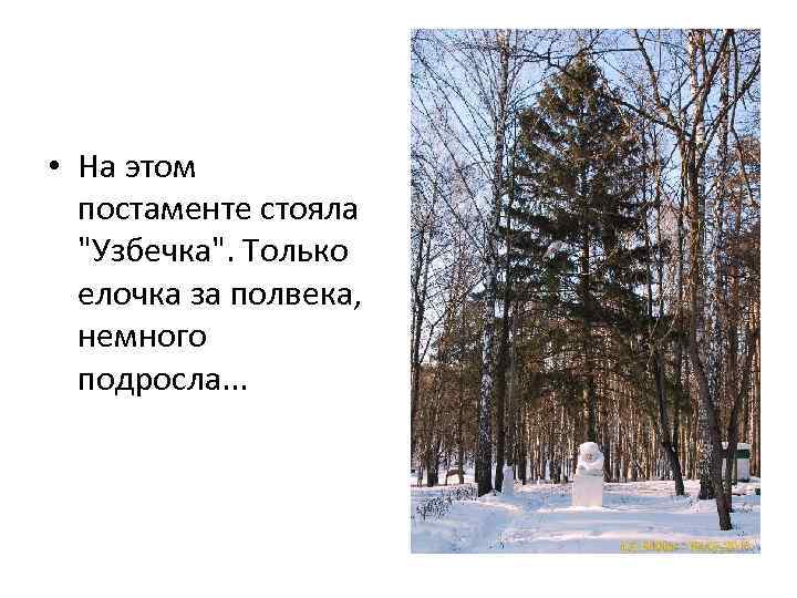  • На этом постаменте стояла "Узбечка". Только елочка за полвека, немного подросла. .